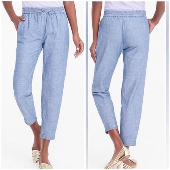 J. Crew Chambray Drawstring Crop Cuffed Pants Size 0 - Picture 1 of 6